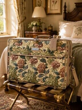 Vintage Diane Von Furstenberg Floral Tapestry Rolling Suitcase 26" 80s DVF